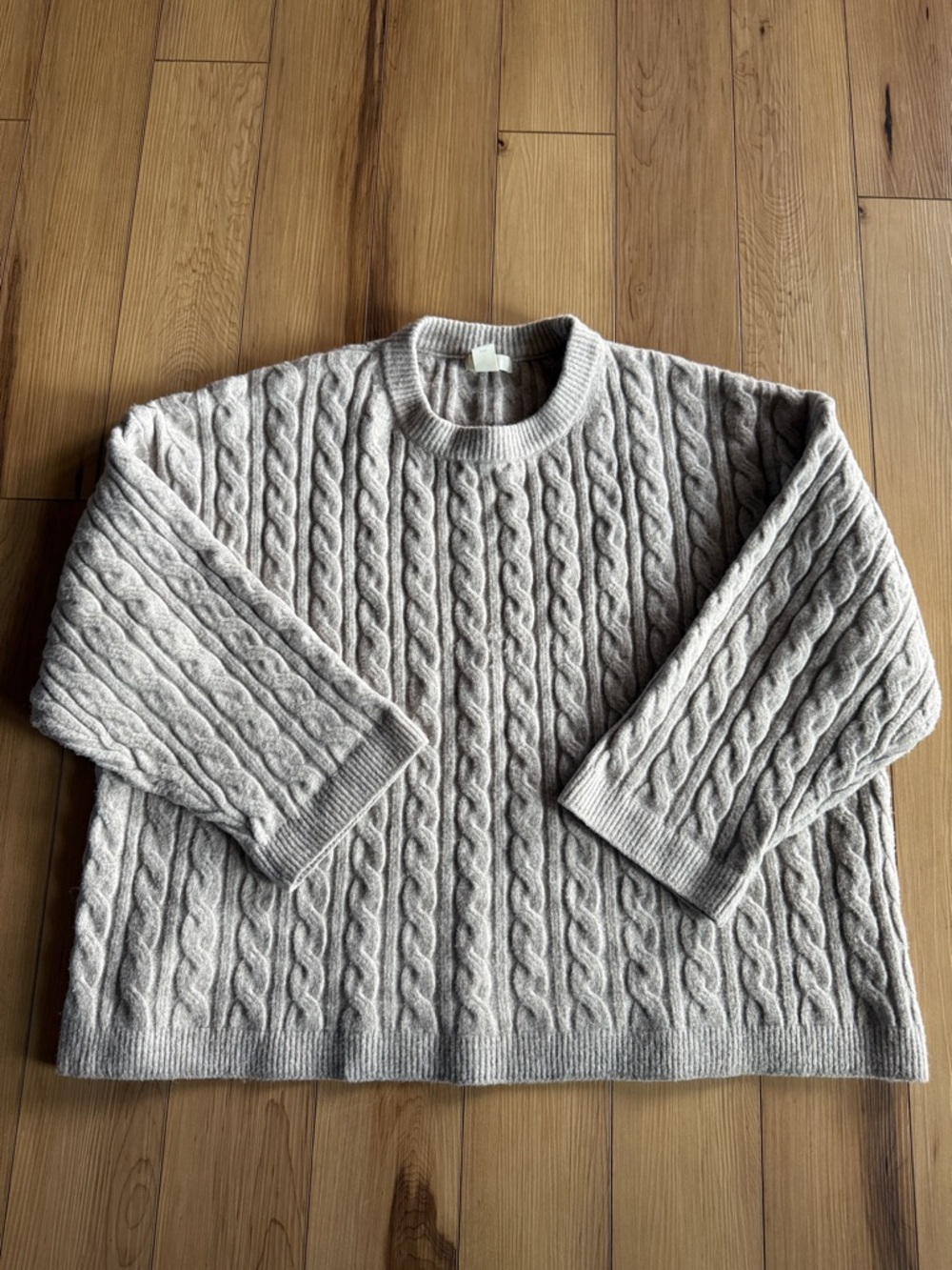 H&M Men's Cable Crewneck Sweater - Pale Taupe